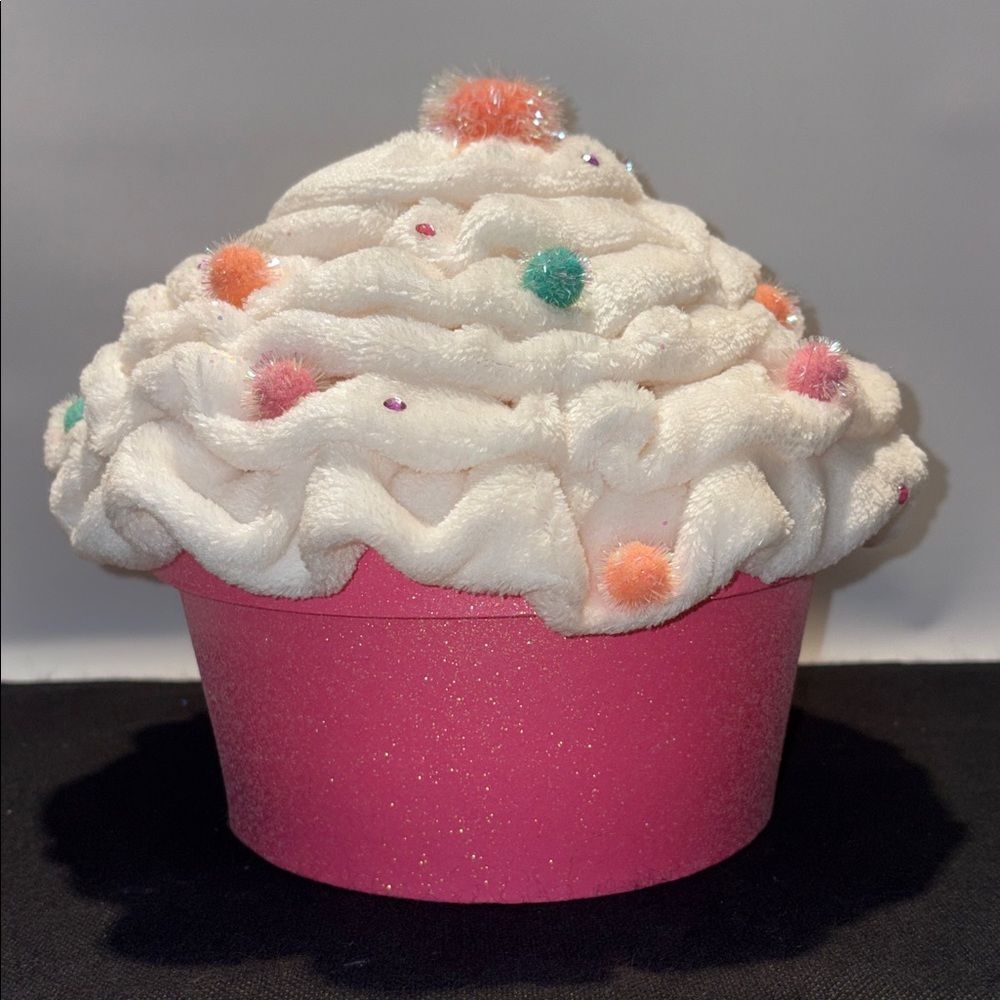 Plush Cupcake Decorative Box in Pink with Cream Frosting